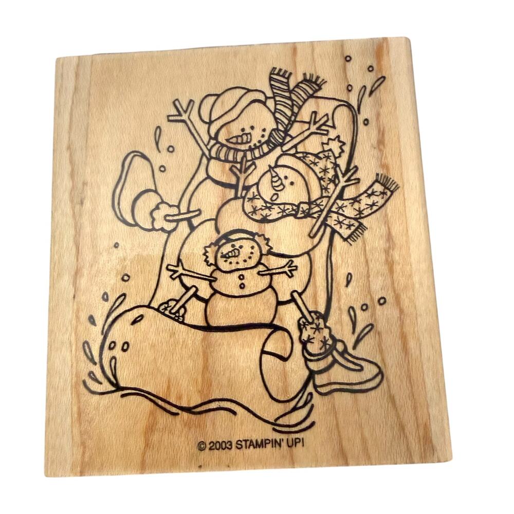 Stampin' Up! Vintage 2003 Snowmen Snowman Sledding Rubber Stamp